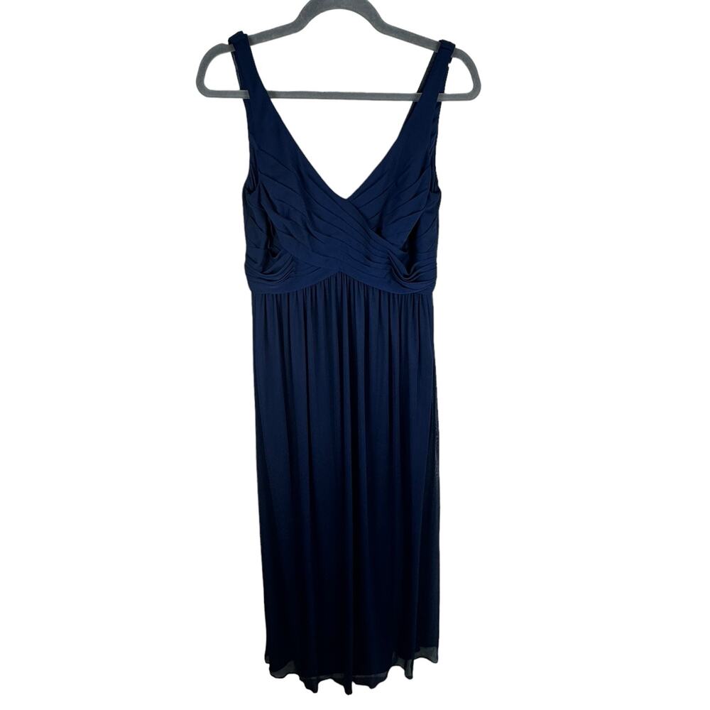 David's Bridal Navy Blue Sleeveless Chiffon Draped Pleated Bride's Maid‎ Dress 8